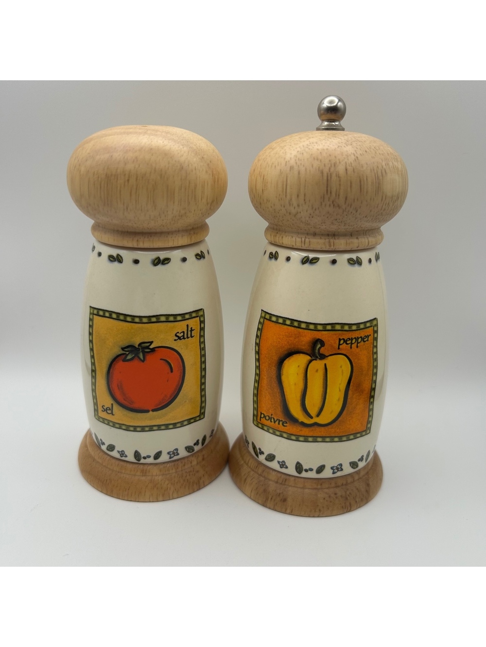 Vintage Salt Shaker & Pepper Grinder  Ceramic And Wood Marks & Spencer